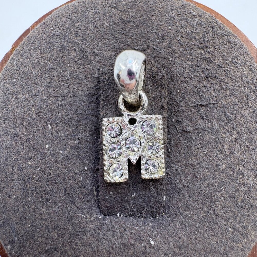VTG Sterling Silver 925 Cubic Zirconia Letter M Initial Pendant Size 0.5" Length